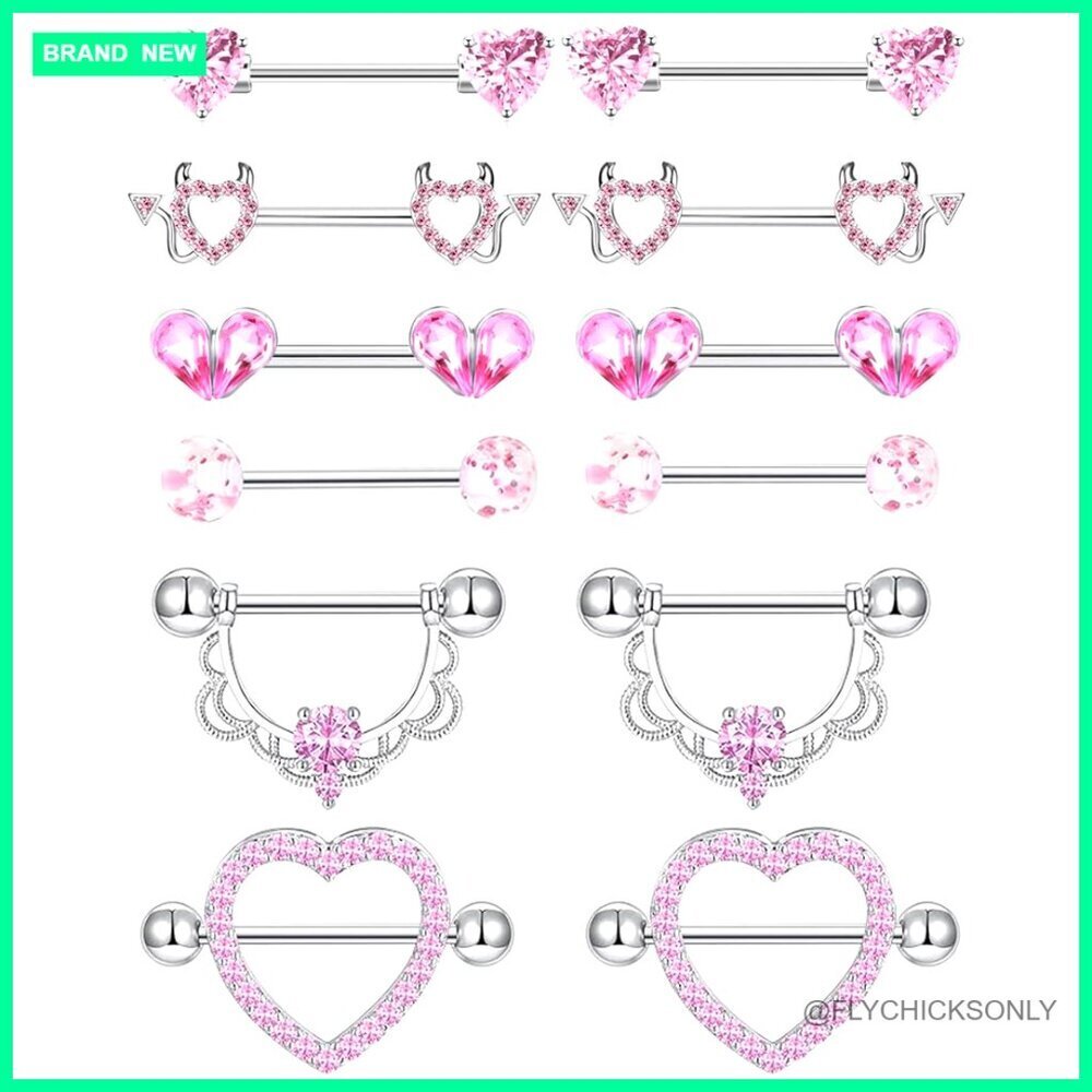 Stainless Steel Nipple Piercing Set 6 Pairs 14G Barbell Jewelry